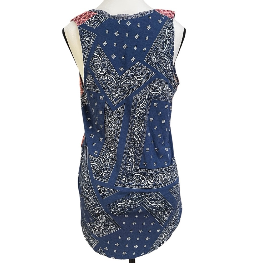 Anthro One September Mixed Print Tank Top Boho Bandana Patchwork Red Blue Sz M * - Picture 8 of 13